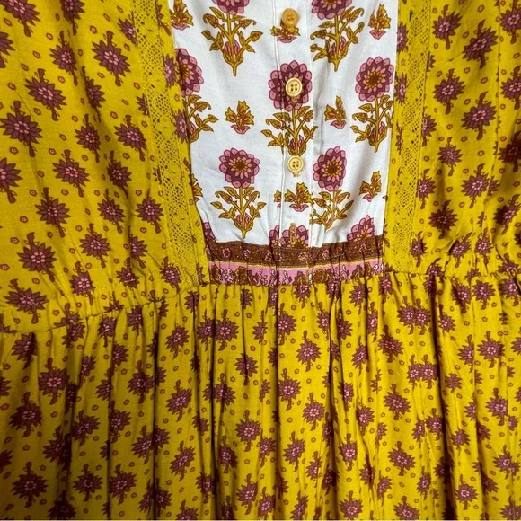 In Loom Floral Gold Yellow Purple Maxi Dress L BohoFestival SummerFairycore NWOT - Picture 7 of 15